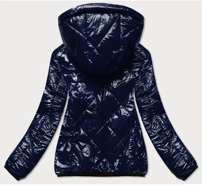 Tmavomodrá prešívaná bunda s kapucňou (B9768)