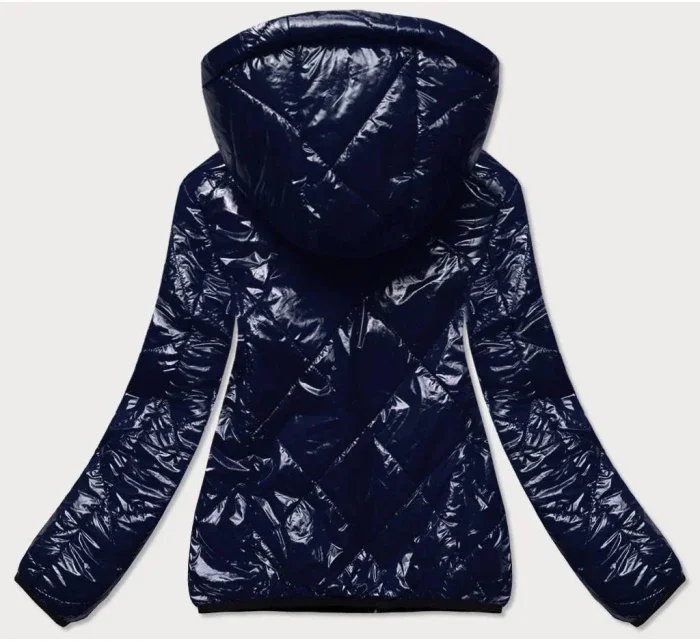 Tmavomodrá prešívaná bunda s kapucňou (B9768)