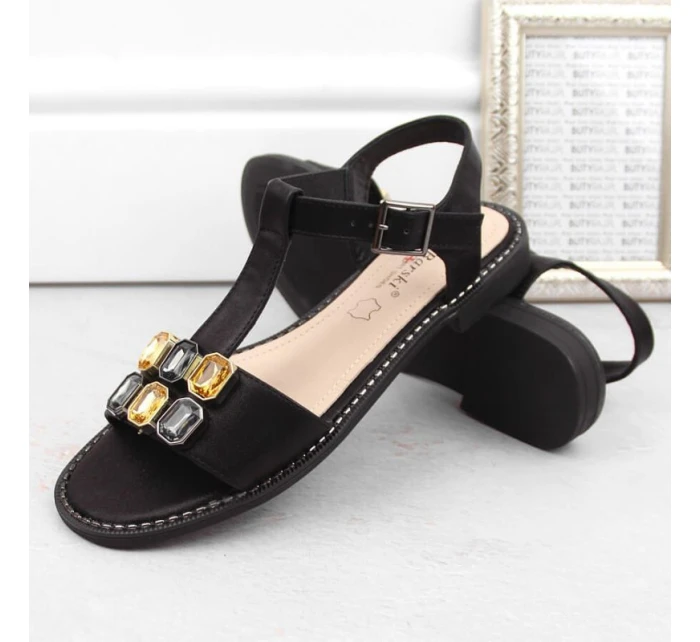 Zirkónové pohodlné sandále S.Barski W OLI261A black Zirkónové pohodlné sandále S.Barski W OLI261A black