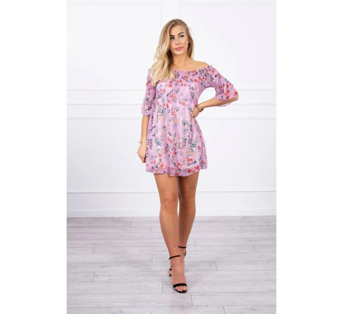 Španielske šaty s kvetinovým motívom fialovej