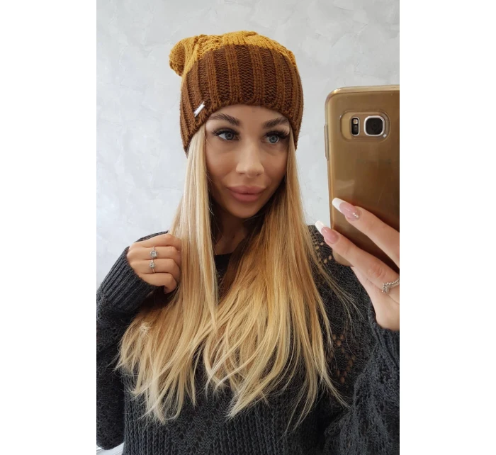 Fleecová čiapka Paris K212 horčicová+hnedá