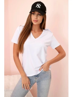 Dámska bavlnená blúzka s véčkovým výstrihom a krátkymi rukávmi biela