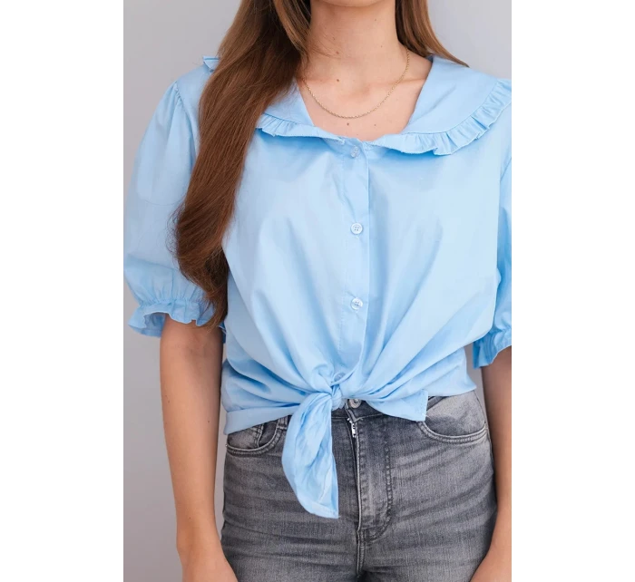 Dámská bavlněná košile s volánkem a zavazováním modrá
