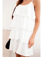 Dámské mini šaty na ramínka s volány ecru