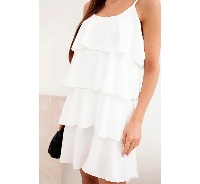 Dámské mini šaty na ramínka s volány ecru