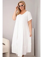 Dámske plus size šaty s krátkymi rukávmi a volánom z ľahkej viskózy bielej farby