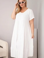 Dámske plus size šaty s krátkymi rukávmi a volánom z ľahkej viskózy bielej farby