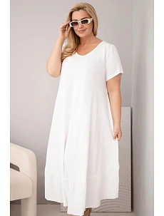 Dámske plus size šaty s krátkymi rukávmi a volánom z ľahkej viskózy bielej farby