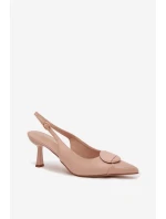 Dámské sandály na podpatku s ozdobným detailem Béžové model 22027885 - Boto