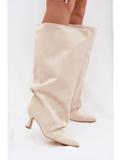 Kozačky s širokou horní částí a žebrováním na podpatku Béžové Harela