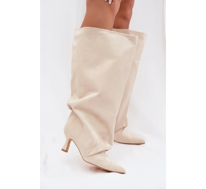 Kozačky s širokou horní částí a žebrováním na podpatku Béžové Harela