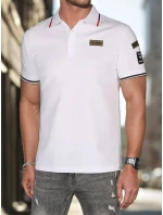 Pánske polo tričko so záplatami biele FashionStreet PX0635