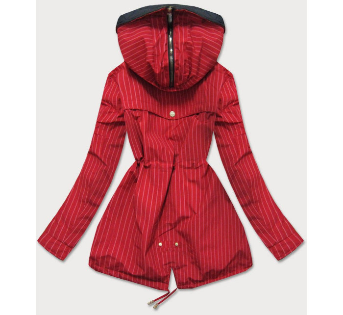Červeno-čierna obojstranná pruhovaná bunda s kapucňou (W659)