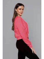 Tenká krátká dámská tepláková mikina v korálové barvě model 18378933 - J.STYLE Tenká krátká dámská tepláková mikina v korálové barvě model 18378933 - J.STYLE