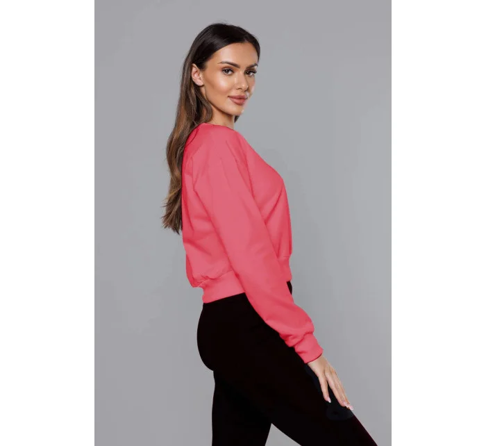 Tenká krátká dámská tepláková mikina v korálové barvě model 18378933 - J.STYLE Tenká krátká dámská tepláková mikina v korálové barvě model 18378933 - J.STYLE