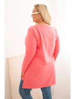 Dámske Plus veľkosť bavlnená blúzka s V-výstrihom ružová