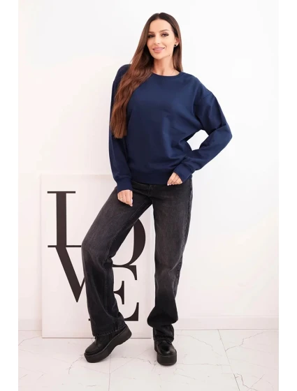 Dámská mikina s model 21494931 výstřihem basic z bavlny modrá - K-Fashion