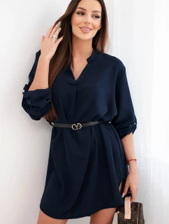 Šaty s delší zadní částí a páskem modrá