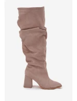 Marszczone Kozaki Z Naturalnego Zamszu Na Słupku Ocieplane Zazoo 4228 Beżowe