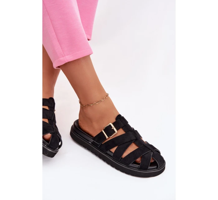 Dámské pantofle s pásky a zlatým sponou Černé Roselisse