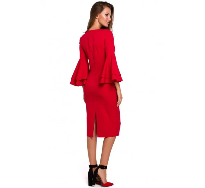 K002 Plášťové šaty s volánikovými rukávmi - červené