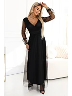 Dlouhé maxi šaty s rukávy a obálkovým výstřihem černé model 22045481 - numoco basic Dlouhé maxi šaty s rukávy a obálkovým výstřihem černé model 22045481 - numoco basic