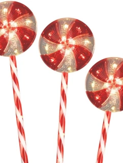 ZÁHRADNÁ DEKORÁCIA VIEDLA CUKROVÉ LÍZANKY SADA 3 TEPLÝCH SVETIEL