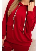 Dámská souprava máslová mikina s kapucí a kalhoty s páskem bordó
