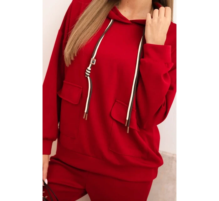 Dámská souprava máslová mikina s kapucí a kalhoty s páskem bordó
