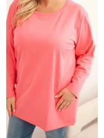 Dámske Plus veľkosť bavlnené okrúhle krku blúzka ružová
