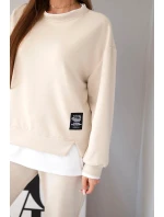 Dámska súprava s maslovou mikinou a voľnými teplákmi béžová Dámska súprava s maslovou mikinou a voľnými teplákmi béžová