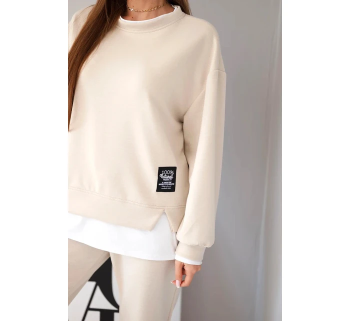 Dámska súprava s maslovou mikinou a voľnými teplákmi béžová Dámska súprava s maslovou mikinou a voľnými teplákmi béžová