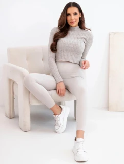 Dámske legíny s vysokým pásom a elastickým pásom béžovej farby