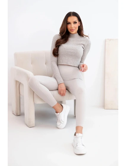 Dámske legíny s vysokým pásom a elastickým pásom béžovej farby