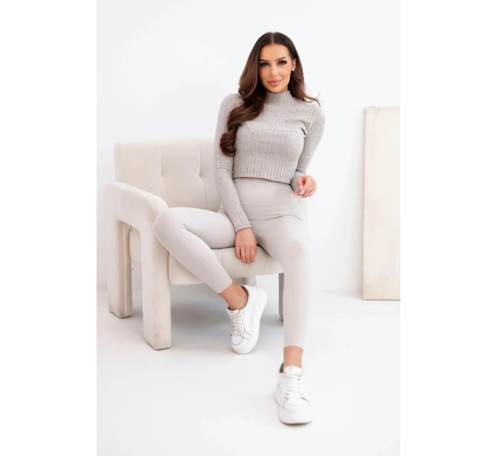 Dámske legíny s vysokým pásom a elastickým pásom béžovej farby