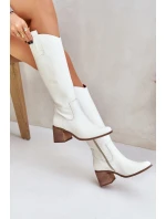 Kožené  Kolena Na Podpatku Bílé Zazoo model 21682140 - Boto