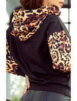 Numoco Mikina s leopardím rukávom - čierna