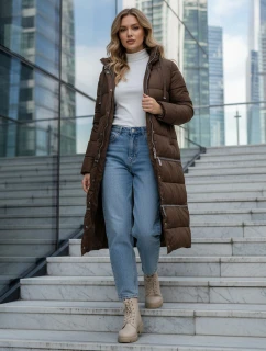 FashionStreet dámska zimná dlhá hnedá bunda TY5475