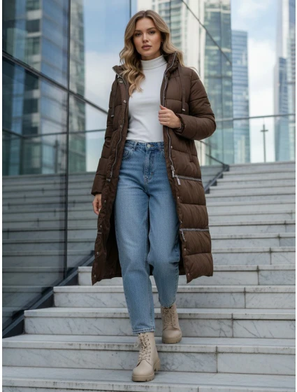 Dámská zimní dlouhá bunda hnědá Dstreet model 21994252 - FashionStreet