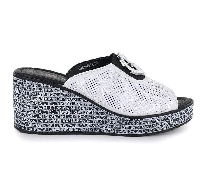 Dámske kožené žabky na platforme biele S.Barski 7012