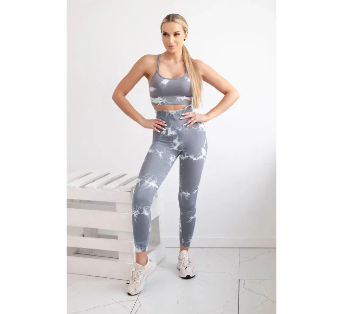 Fitness set top + legíny push up šedá + biela