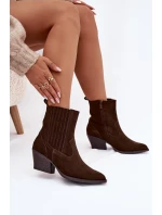 Semišové dámské boty kovbojky na podpatku zateplené čokoládové Dylira Semišové dámské boty kovbojky na podpatku zateplené čokoládové Dylira