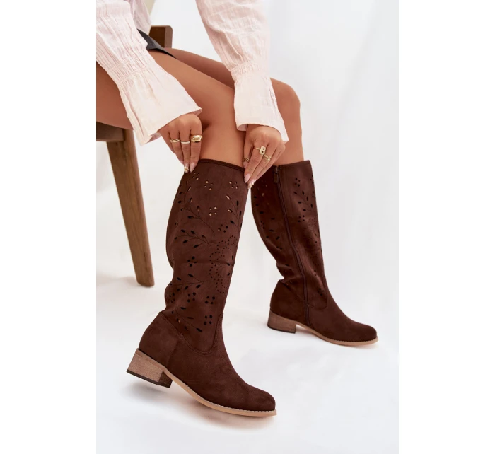 dámské vysoké boty na čokoládové model 21821933 - Boto