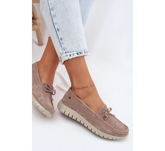 Dámské Mokasíny Z model 22107532 Semiše S Mašlí Béžové - VINCEZA