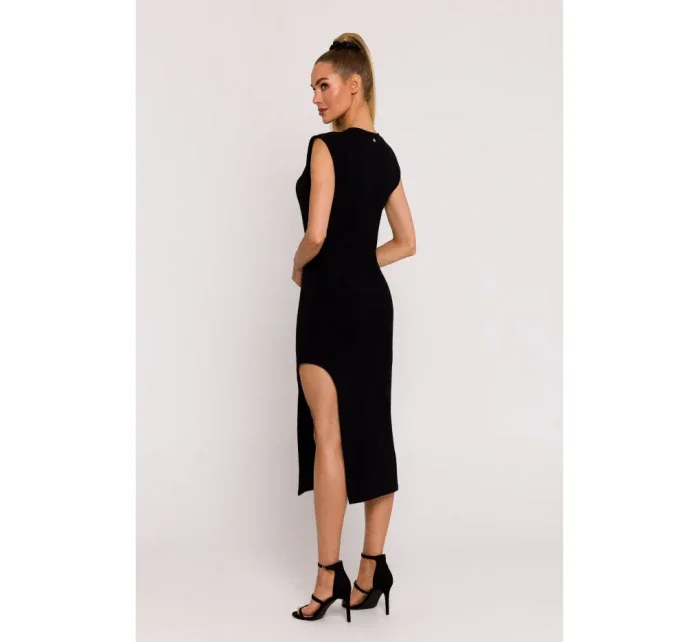M787 Trubkové šaty s výrezom na nohe - čierne