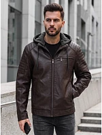 Pánska kožená zateplená bunda s kapucňou, hnedá, FashionStreet TX5142 Pánska kožená zateplená bunda s kapucňou, hnedá, FashionStreet TX5142