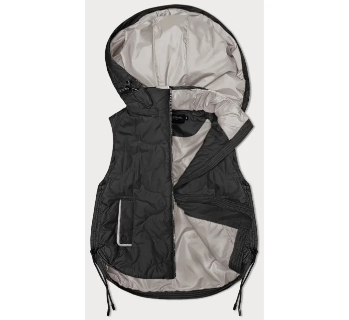 Krátka čierna dámska vesta s odnímateľnou kapucňou BH Forever (BH-2414)