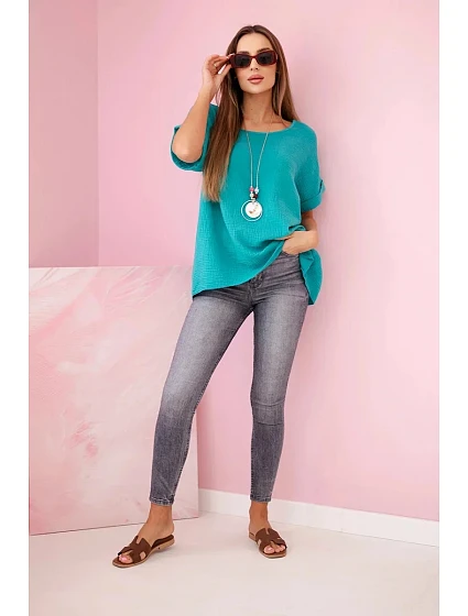 Mušelínová halenka s náhrdelníkem světle model 22275483 - K-Fashion Mušelínová halenka s náhrdelníkem světle model 22275483 - K-Fashion