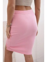 Dámska pruhovaná bavlnená sukňa s rozparkom a ozdobnými gombíkmi svetlo ružová
