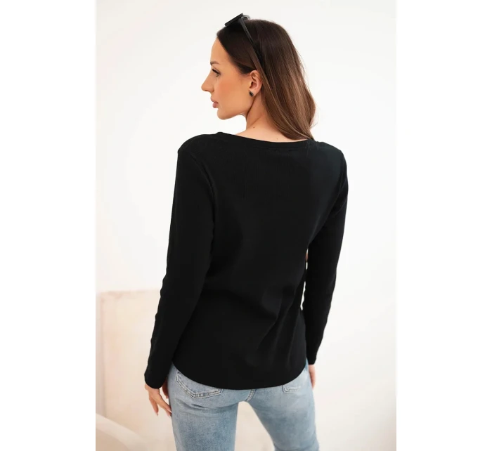 Dámská bavlněná blůza s dlouhým rukávem a knoflíky u výstřihu černá